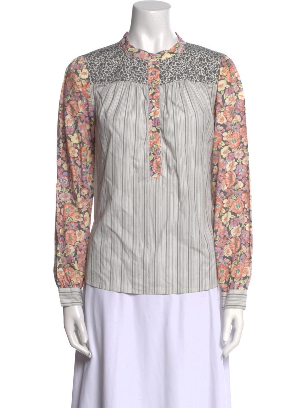 LA VIE Rebecca Taylor Mixed-print Patchwork Bohemian Blouse 
Size Medium